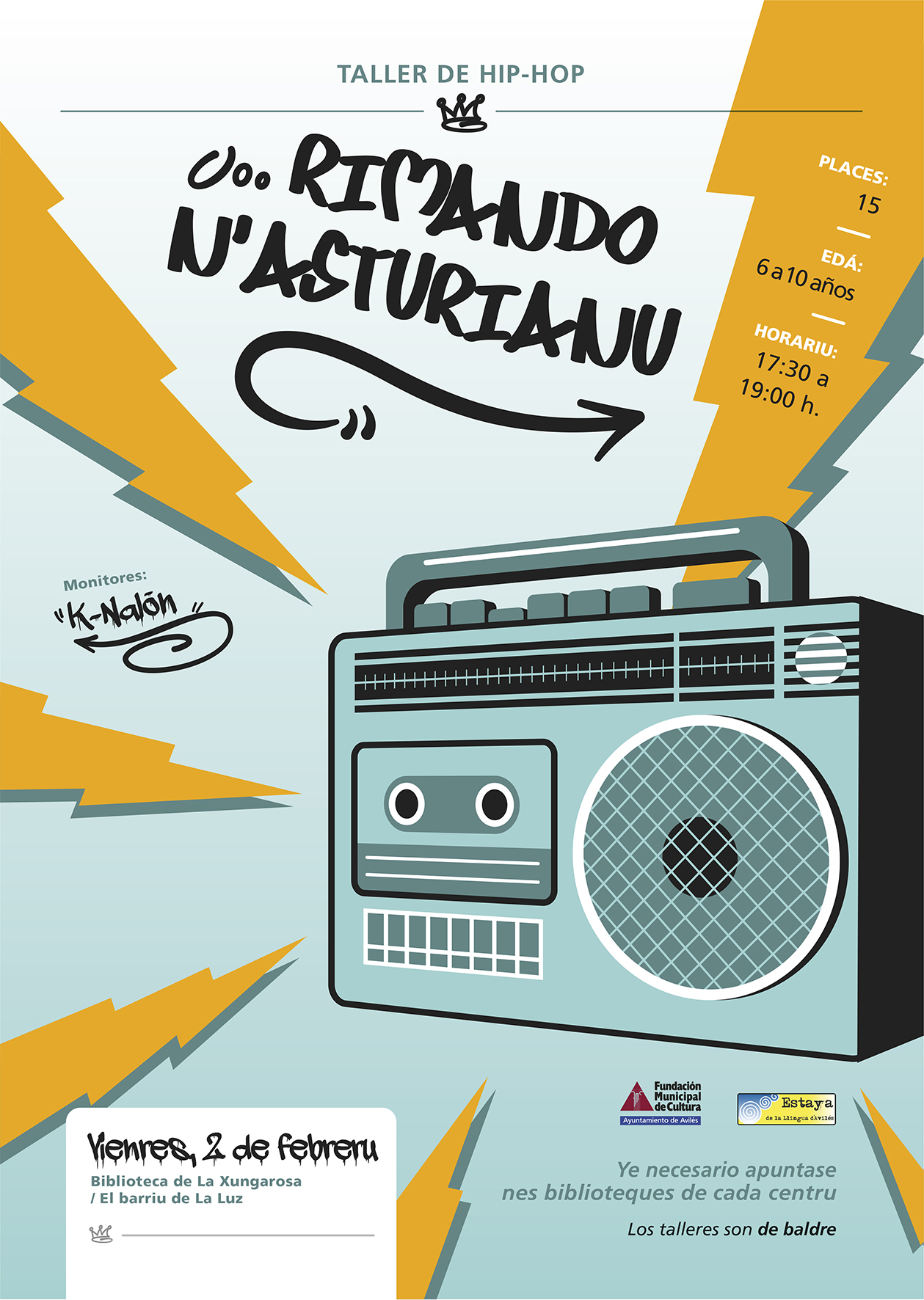 Cartelu primer taller 'Rimando n'asturianu'