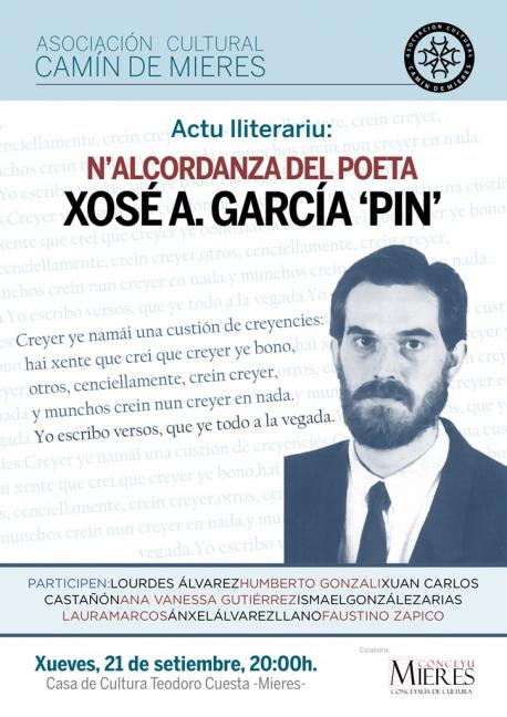 Actu lliterariu n’alcordanza del poeta Xosé A. García ‘Pin’