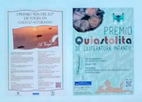 Cartelos de la primer edición de los premios lliterarios en gallego-asturiano Ría del Eo y Quiastoli