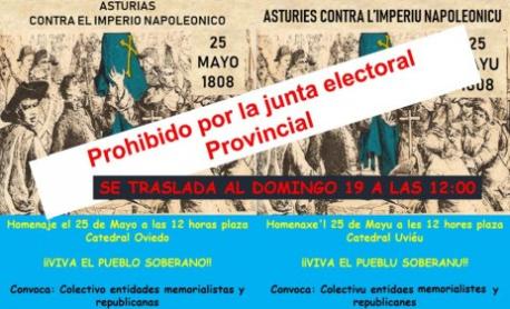 Cartelu 25 de mayu censuráu pola Xunta Eleutoral