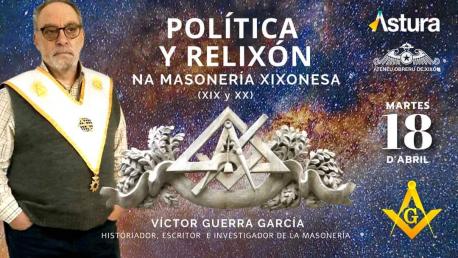 Cartelu conferencia masonería Ástura con Víctor Guerra