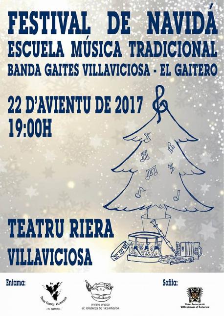 Cartelu Festival de Navidá de la Banda Gaites Villaviciosa-El Gaitero