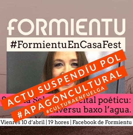 Cartelu #FormientuEnCasaFest Susana Sela actu suspendíu apagón cultural