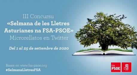 Cartelu III Concurso Semana das Lletras Asturianas na FSA-PSOE de Microrrellatos en Twitter