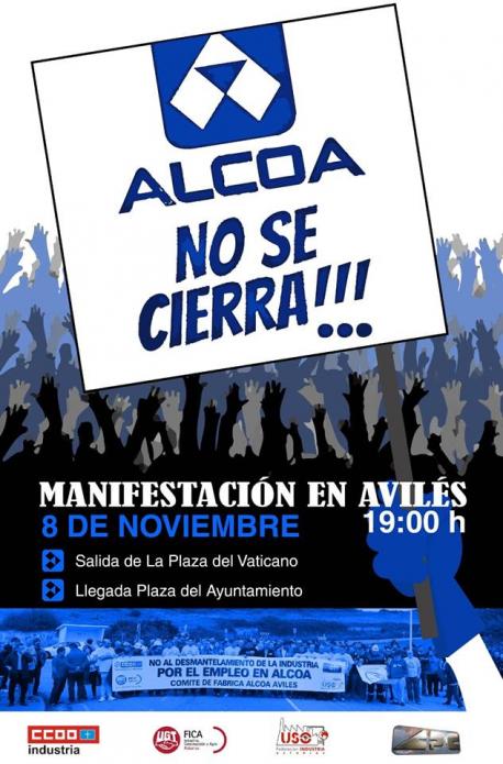 Los sindicatos llamen a participar na manifestación d'Avilés contra’l zarru d’Alcoa: “tien que ser histórica"