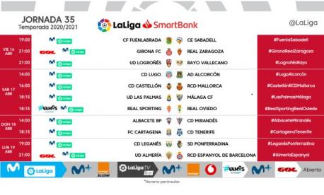 Horarios Xornada 35 Segunda División