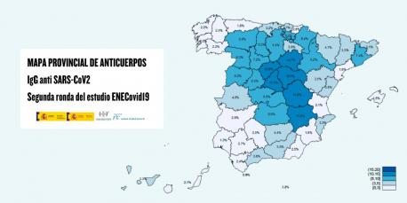 Mapa de provincies segundu estudiu preliminar de seroprevalencia COVID-19