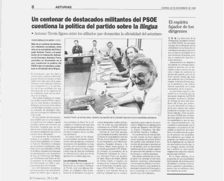 Recorte de 'El Comercio' sobre Trevín, PSOE y oficialidá