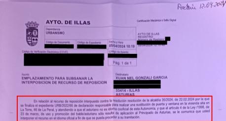 Carta Tirador refugu usu asturianu Illas