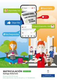 Cartelu #Apúntate matriculación gallego-asturiano