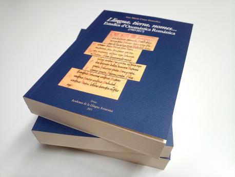 Cubierta ‘Llingua, tierra, nomes... Estudios d’Onomástica Románica (1987-2017)’ d'Ana María Cano