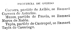 Decretu cambiu de nome de Corvera, Tapia y Muros